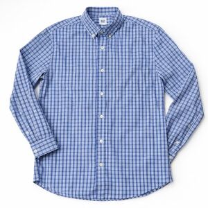 GAP Men’s XL Button Down Shirt Blue White Check Stretch Cotton Casual Classic